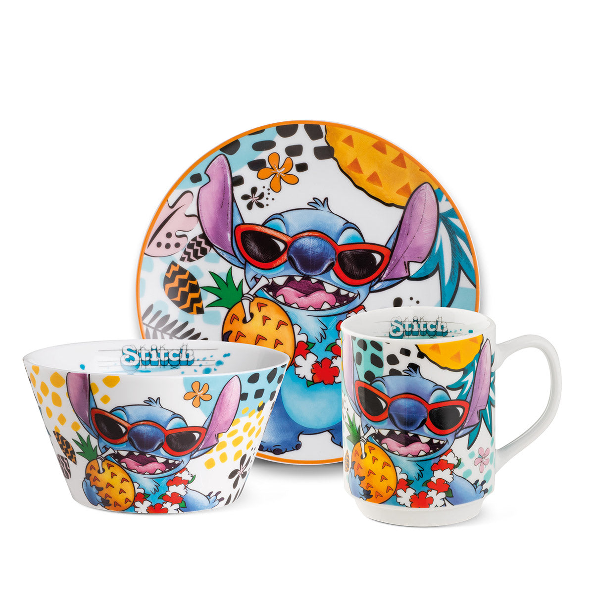 Set Piatto dessert + Mug + Bowl Stitch Bianco